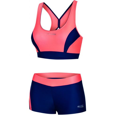 Navyblåt dame bikini sæt med shorts & pinke detaljer | Fiona | Aquaspeed