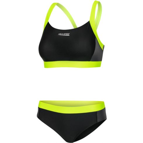 Sort dame bikini sæt med trusser & grå/neongrønne detaljer | Naomi | Aquaspeed