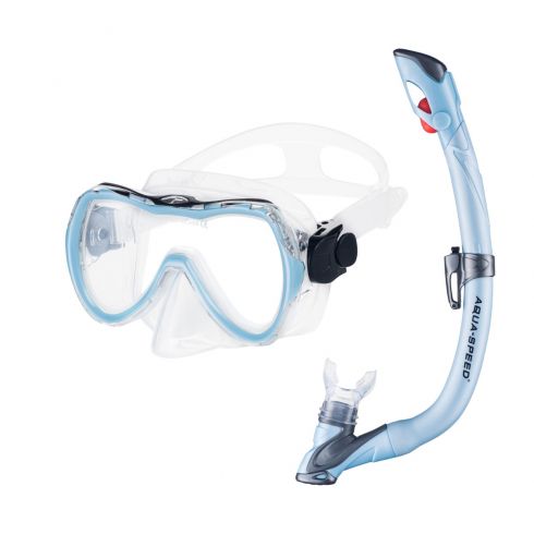 Dykkermaske og Snorkel sæt ENZO+EVO, lyseblå